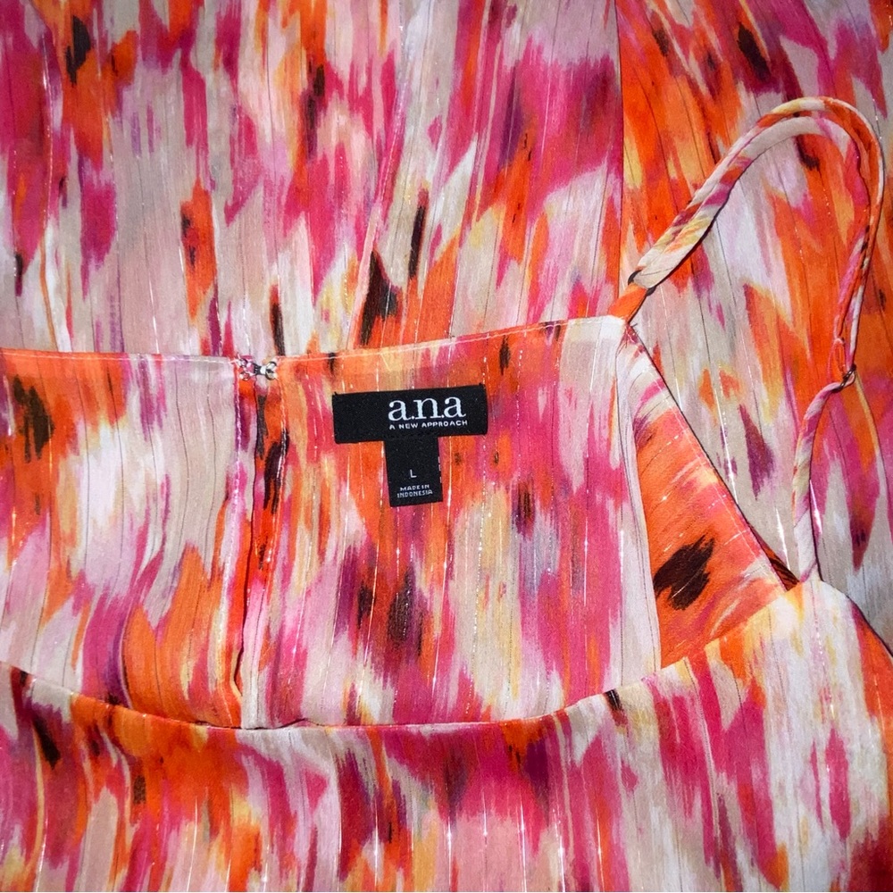 ANA Ikat Golden Poppy Sheer Tiered Strappy Multi Color Top Women’s Large NWT - Picture 14 of 15
